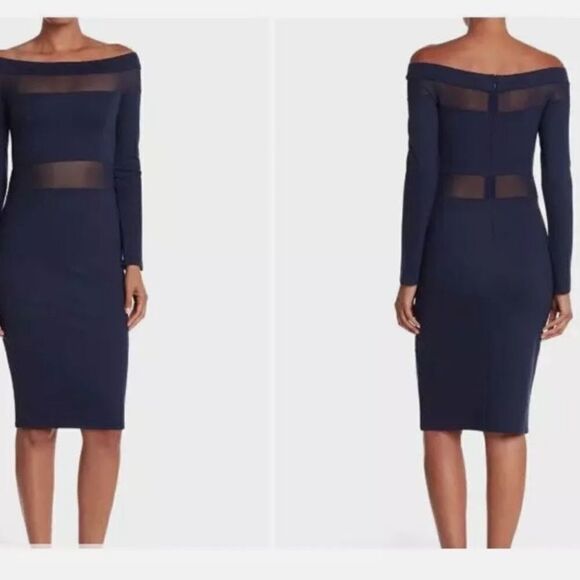 luxe long sleeve sheer paneled dress is designed NWT Size M - Picture 2 of 3
